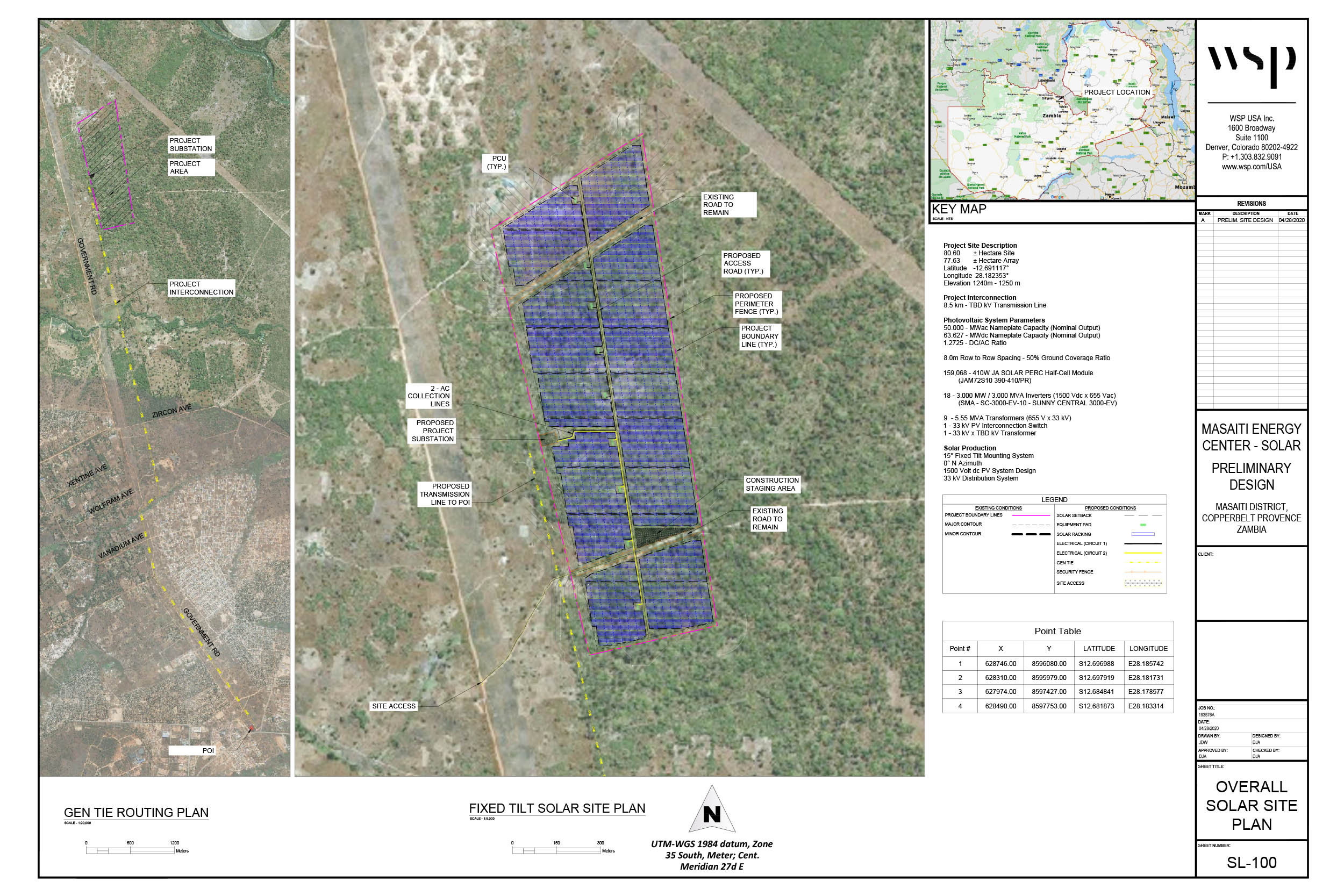 This is a preliminary solar farm and substation layout for the 50MW solar farm in Kitwe adjacent to a CEC right of way and near a CEC substation.